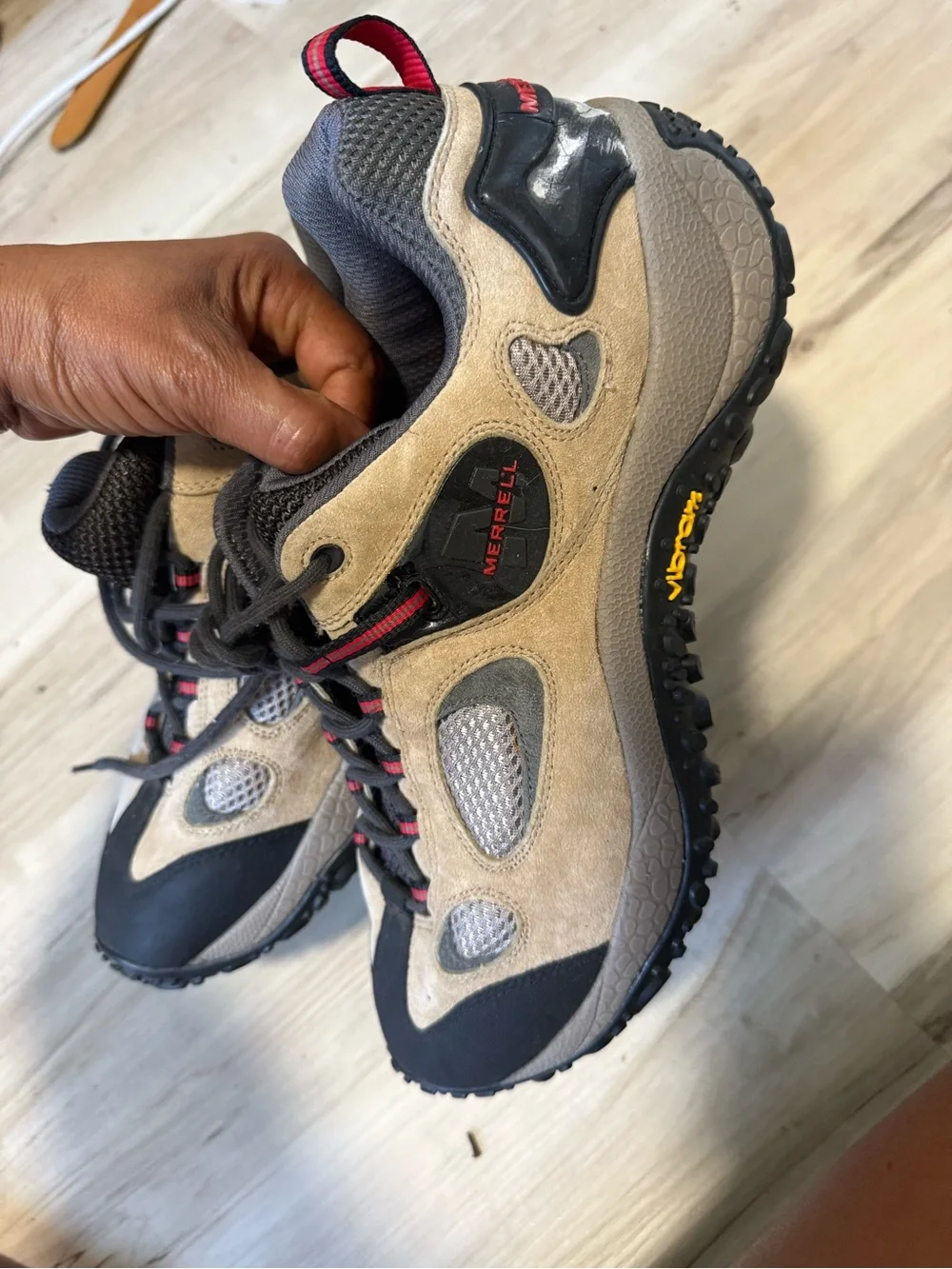 Merrell Men's Beige, Black and Red Trail Hiking Shoes